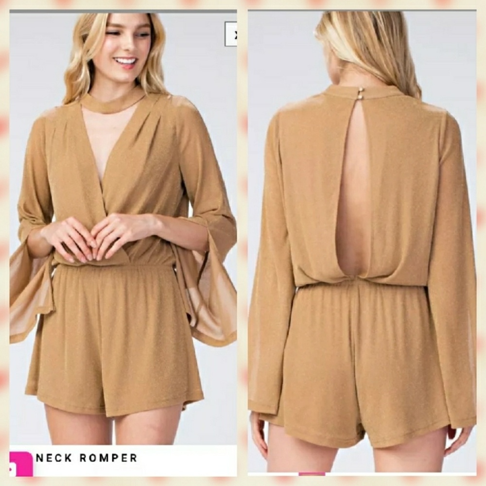 Shimmer Gold Choker Romper